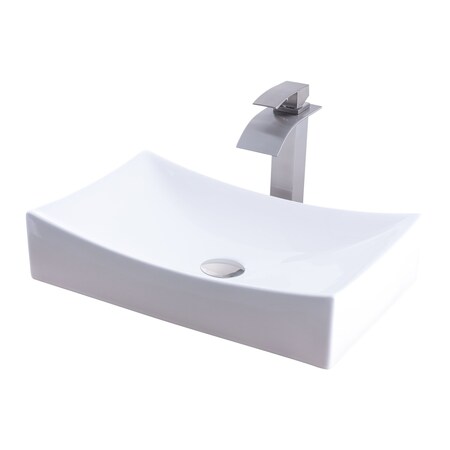 Novatto Porcelain Vessel Sink Combo with Brushed Nickel Faucet, Drain and Sealer NSFC-01141136BN